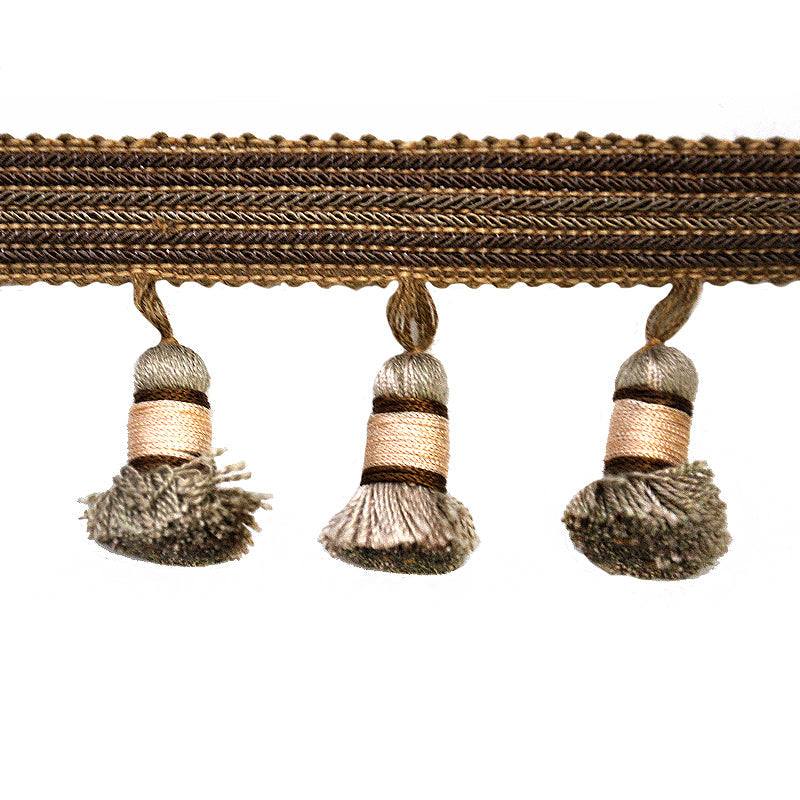 Godiva Collection - 2 1/2" length SMALL TASSEL FRINGE (25 Yard Roll) - BF-4099-82/28 Taupe and Beige