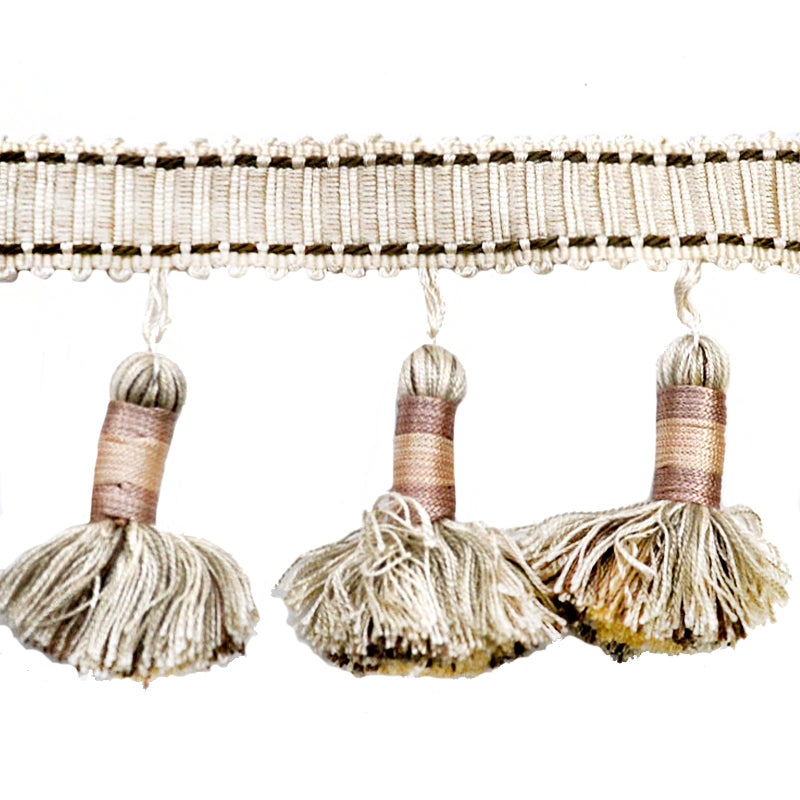 Godiva Collection - 4" length LARGE TASSEL FRINGE (25 Yard Roll) - BF-4098-82/28 Taupe and Beige
