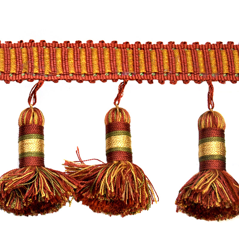 Godiva Collection - 4" length LARGE TASSEL FRINGE (25 Yard Roll) - BF-4098-88/61 Dark Brick and Mocha