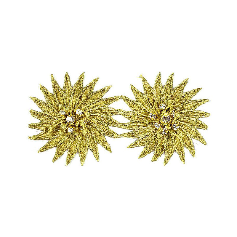 Gold Flower Sunburst Rhinestone Trim, 3" X 5 Yards – Metallic Embroidered Floral Chain Trim
