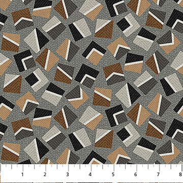 Gray Multi Lg Block Toss Haberdashery Flannel Fabric per Yard
