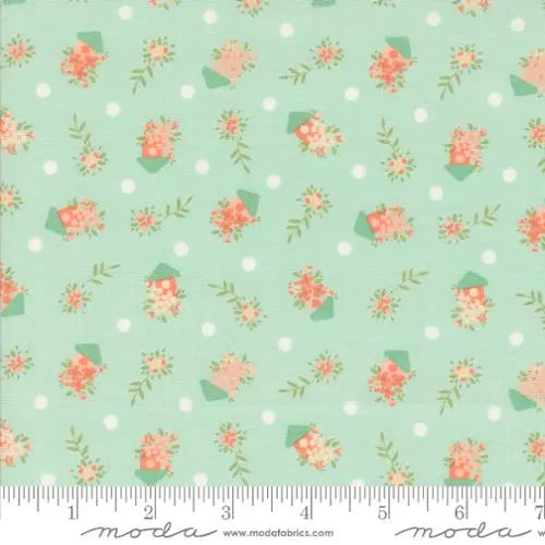 Aqua Abloom Robins Egg Birdhouses Novelty Houses Floral 44"/45" Fabric Per Yard - Linda's Electric Quilters