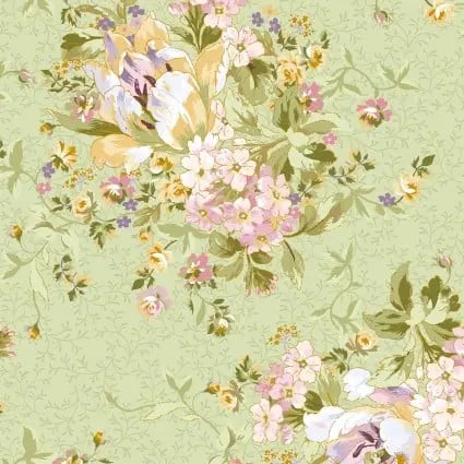 Green Beautiful Bouquet Cotton 44"/45" Fabric Per Yard - Linda's Electric Quilters