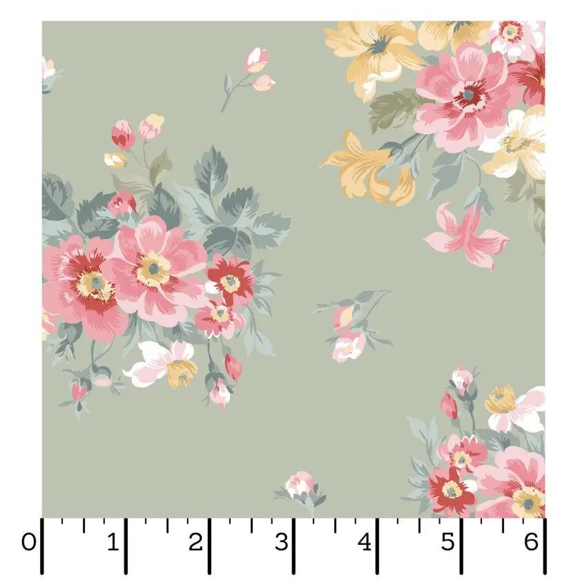 Green Bouquet La Fleur Flannel Cotton 42"/43" Fabric Per Yard EE Schenck Co