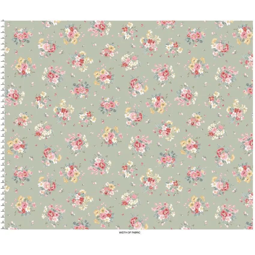 Green Bouquet La Fleur Flannel Cotton 42"/43" Fabric Per Yard EE Schenck Co