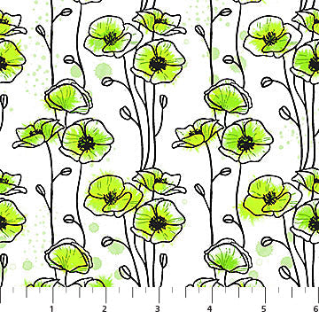 Green Floating Poppies Good Together Cotton 44"/45" Fabric Per Yard