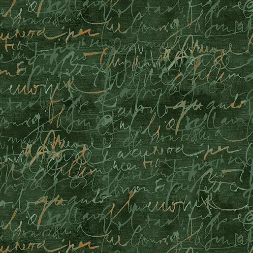 Green Fluidity Script Small Cotton 44”/45" Fabric Per Yard Benartex Inc
