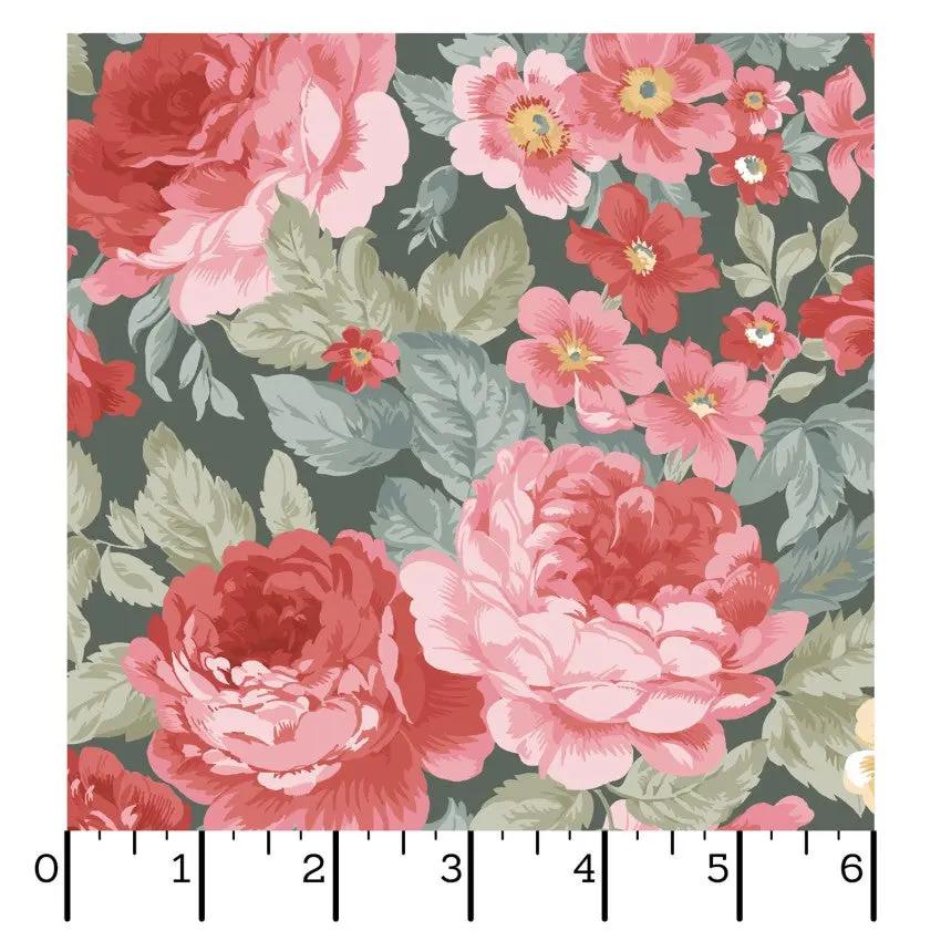 Green/Multi Focal Floral La Fleur Flannel Cotton 42"/43" Fabric Per Yard EE Schenck Co