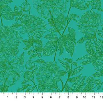 Green Peonies Indelible by Anna Maria for Northcott Cotton 44"/45" Fabric Per Yard - Linda's Electric Quilters
