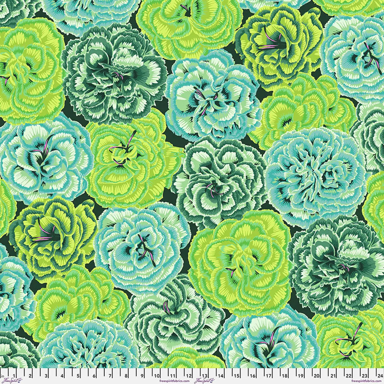 Green Picotee Carnations Cotton 44"/46" Fabric Per Yard Free Spirit Fabrics