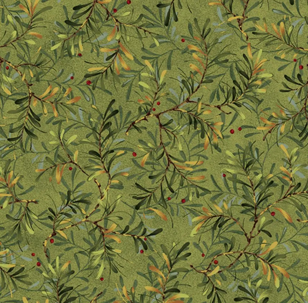 Green Pine Boughs Moss Cotton Wideback Fabric per yard Benartex Inc