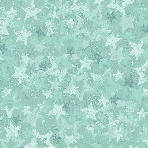 Green Star Light Aqua Cotton Wideback Fabric per yard - Linda's Electric Quilters
