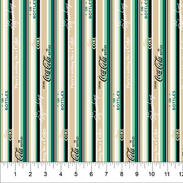 Green Strips Coca-Cola Cotton 44"/45" Fabric Per Yard