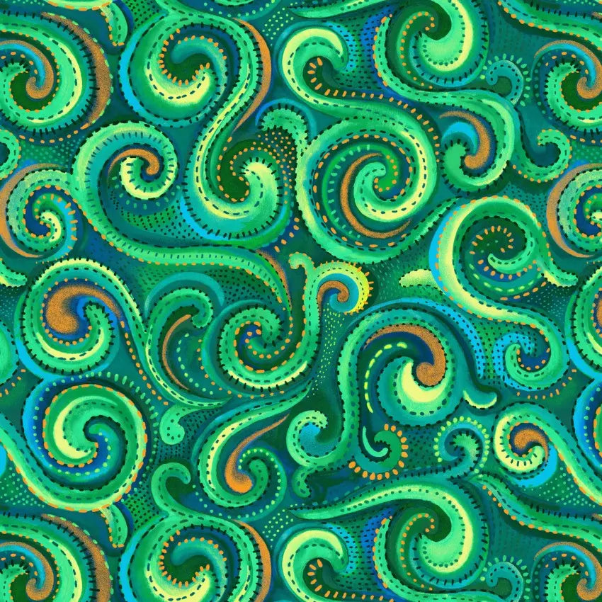 Green Whirlwind Swirl Cotton Wideback Fabric per yard - Linda's Electric Quilters