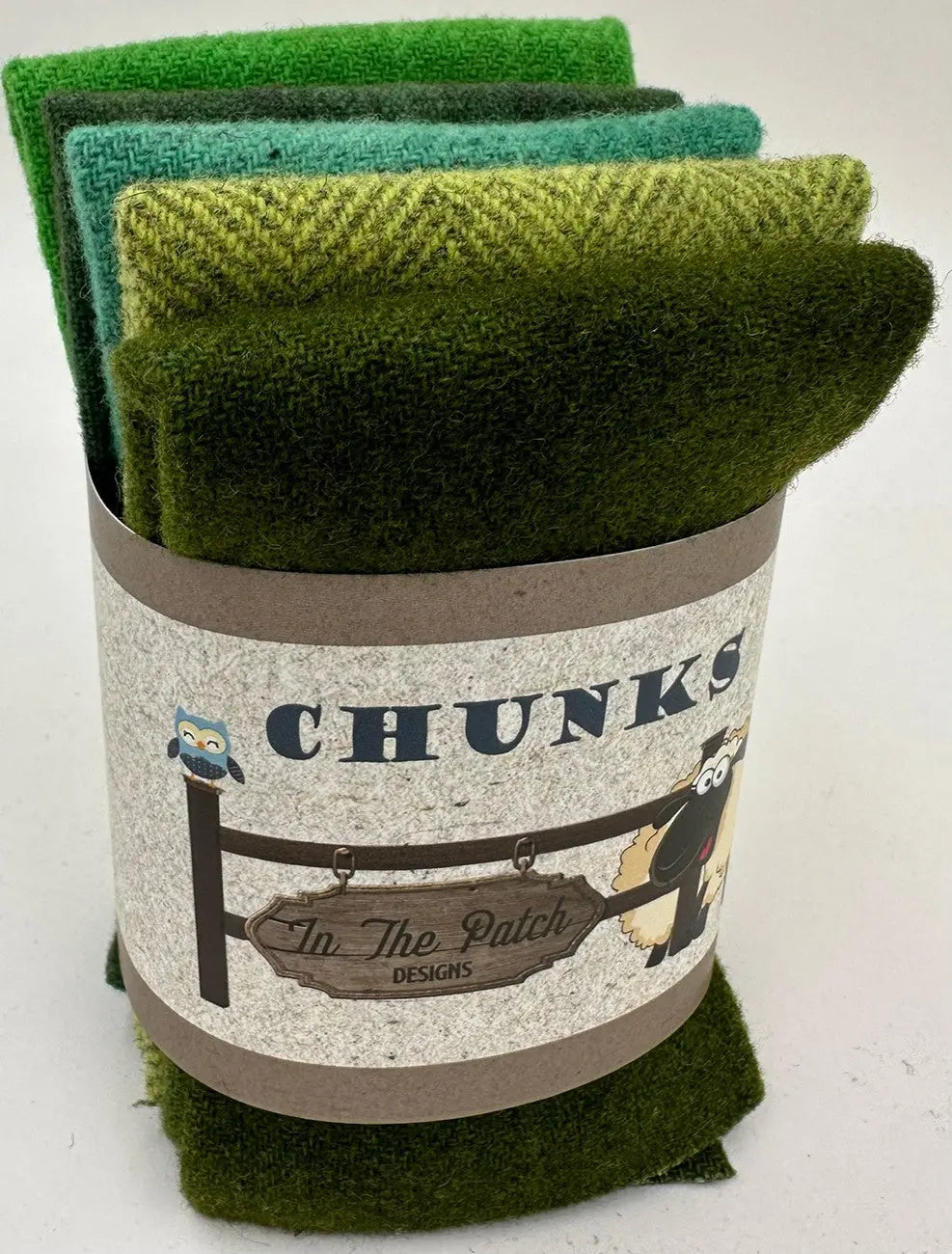Green Wool Chunks 5pc 9in x 10in - Linda's Electric Quilters