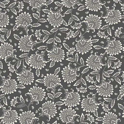 Grey Charcoal Whimsy Floral Cotton Wideback Fabric per yard - Linda's Electric Quilters