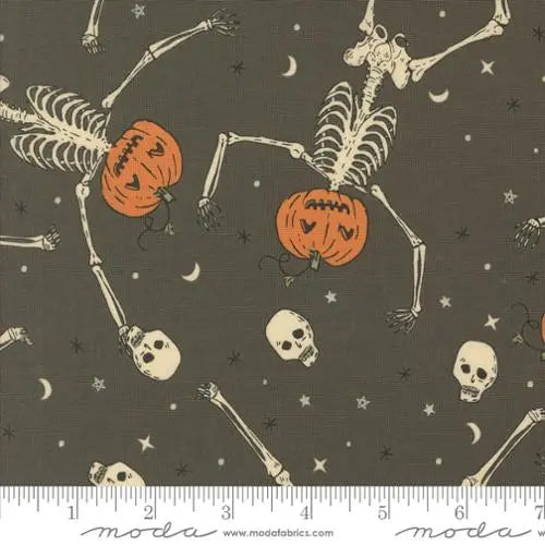 Grey Dancing Pumpkins Novelty Skeleton Pumpkin 44"/45" Fabric Per Yard