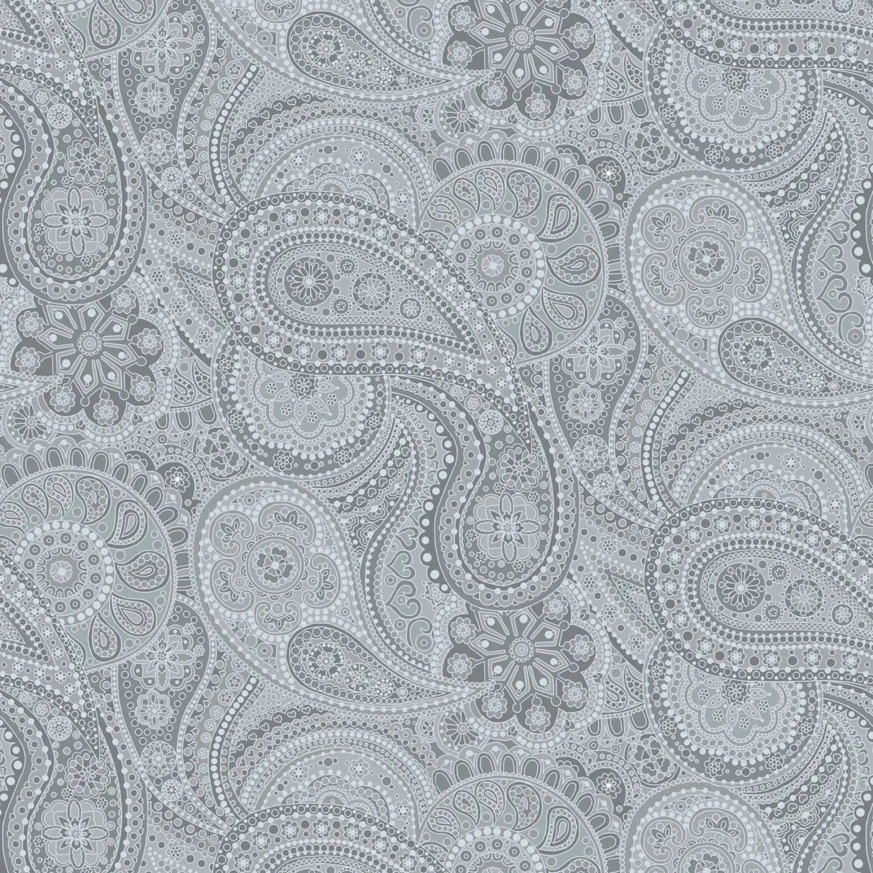 Grey Large Paisley Paradise Wideback Fabric per yard EE Schenck Co