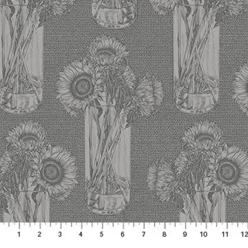 Grey Sunflowers Indelible by Anna Maria for Northcott Cotton 44"/45" Fabric Per Yard - Linda's Electric Quilters