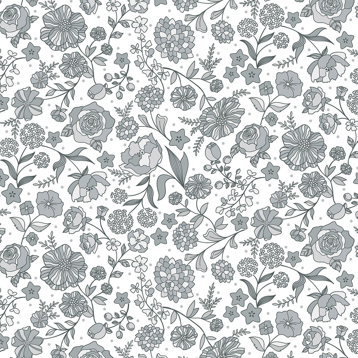Feature Gray Botanica 45' wide fabric per yard