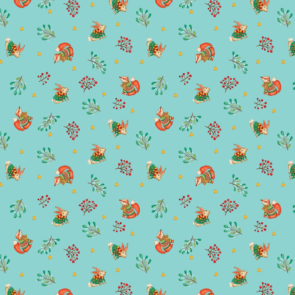 Frosty Friends Light Turquoise Snow Joy 45' wide fabric per yard