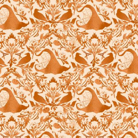 P&B Textiles Hocus Pocus Witch Hat Damask quilting fabric in Orange