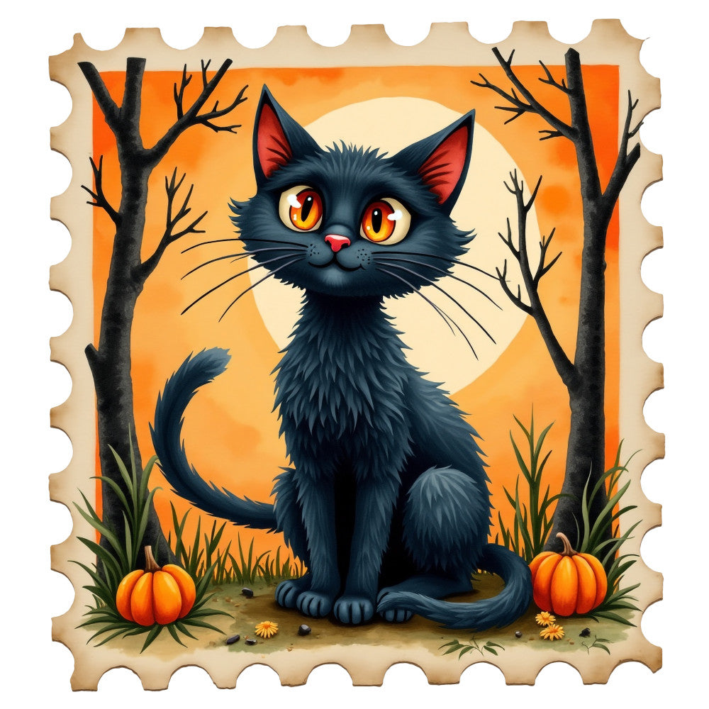 Halloween Postage Stamps Fabric Panel 9