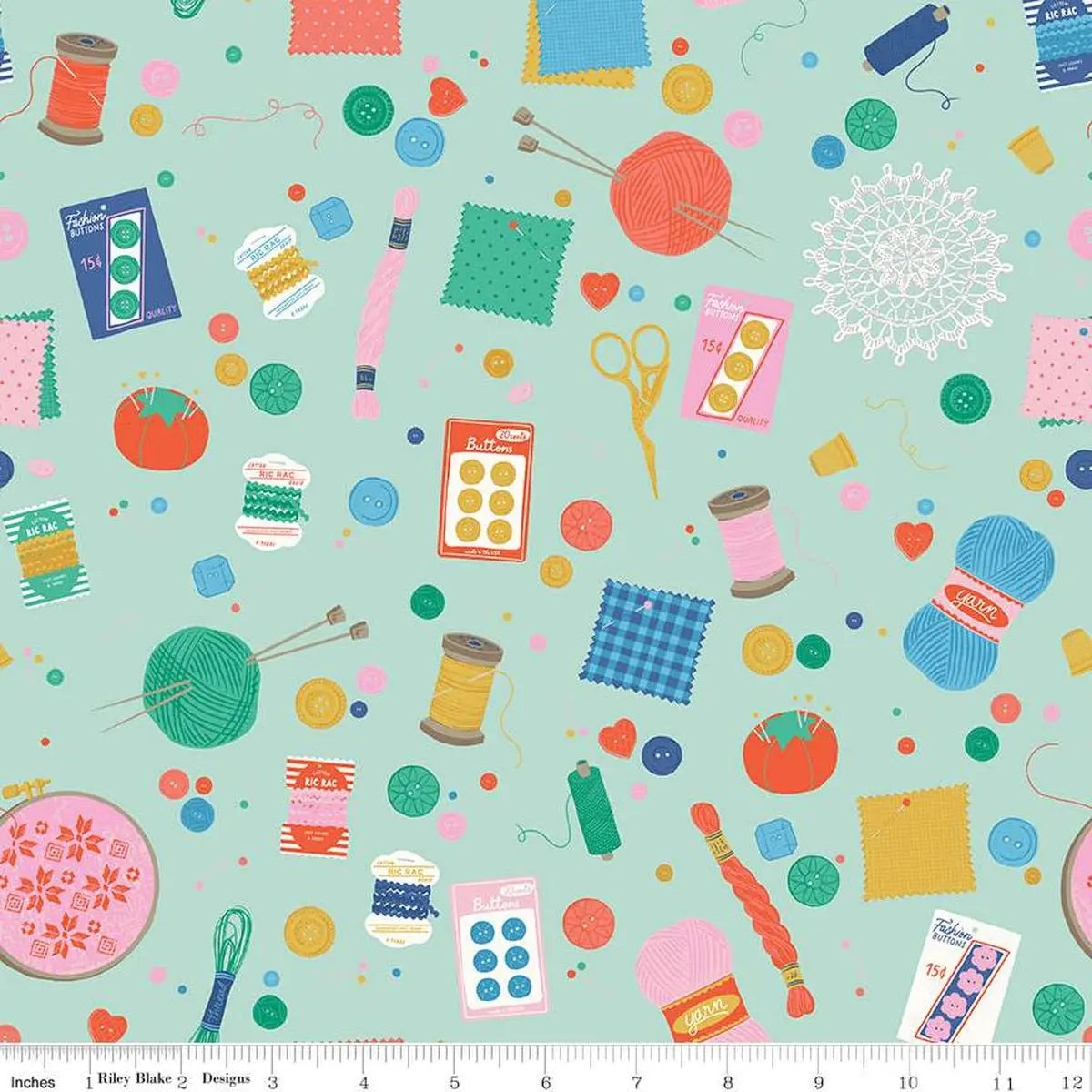 Hand Made Notions Mint Cotton 43"/44" Fabric Per Yard Riley Blake Designs