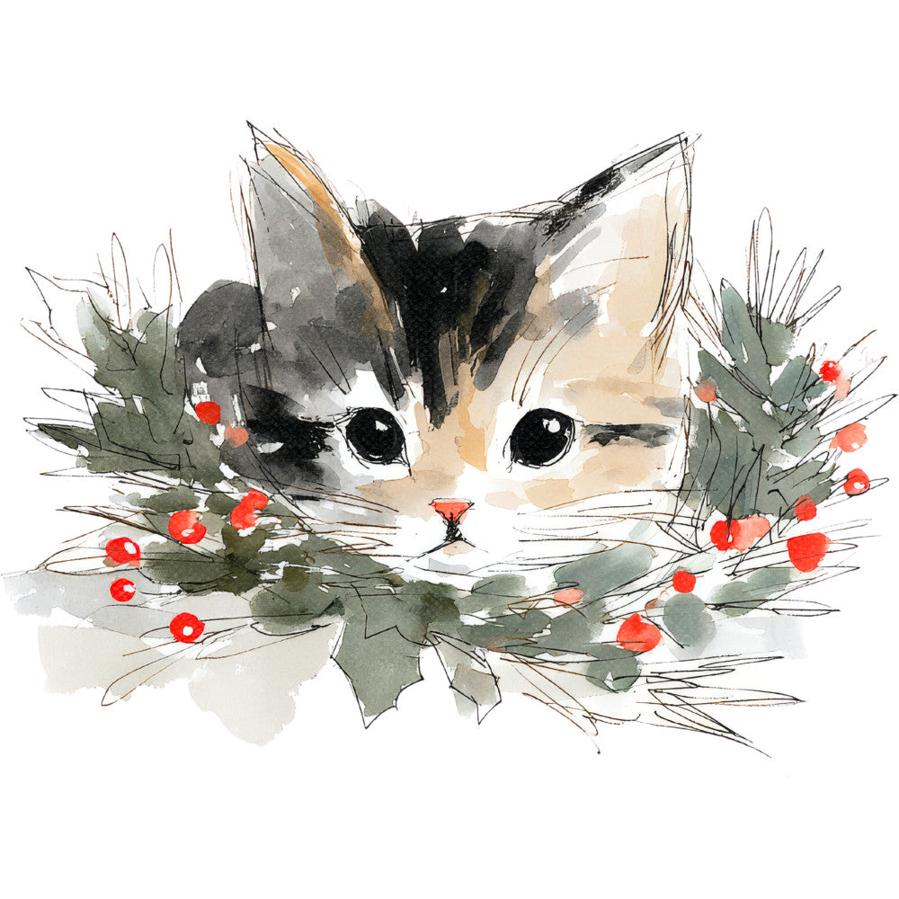 Handdrawn Christmas Cats Fabric Panel 31