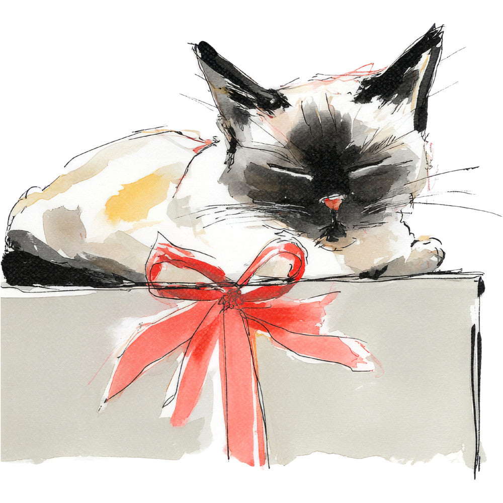 Handdrawn Christmas Cats Fabric Panel 35