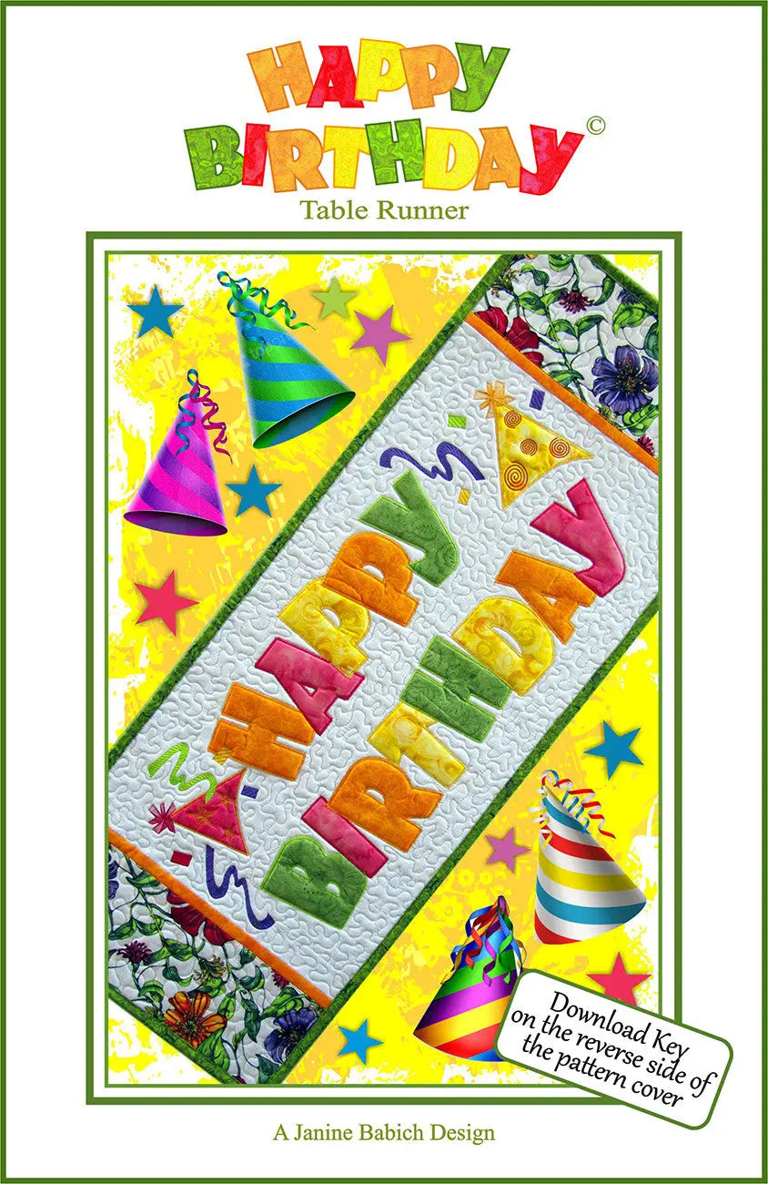 Happy Birthday Table Runner Machine Embroidery - Linda's Electric Quilters