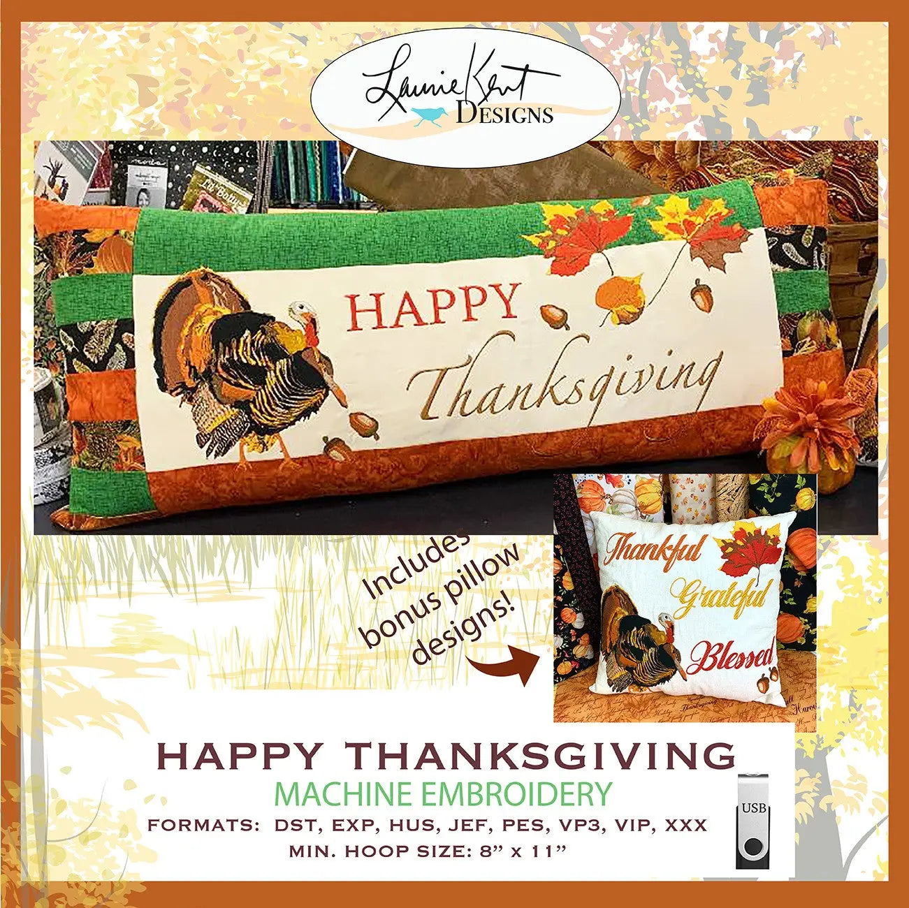 Happy Thanksgiving PLW Design USB - Linda's Electric Quilters