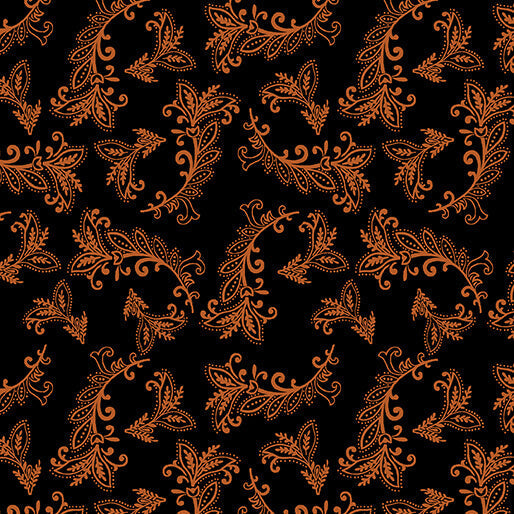 Harvest Gathering - Vining Scroll - Black/Orange 44" / 45" Fabric Per Yard