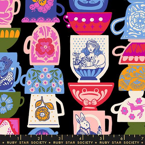 Hello Alice Black Tea Party Cotton 43"/44" Fabric Per Yard