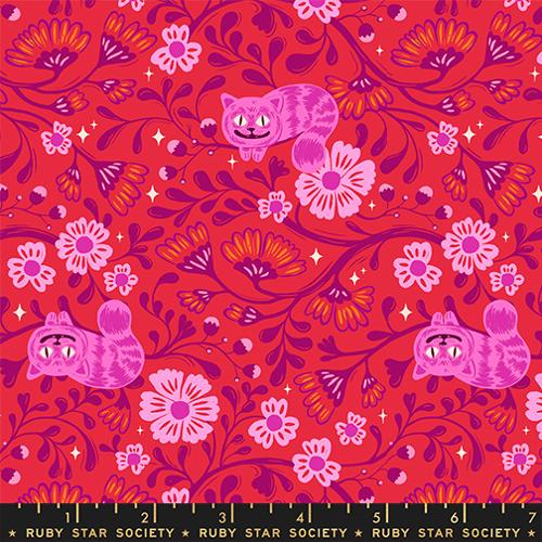 Hello Alice Ruby Cheshire Cats Cotton 43"/44" Fabric Per Yard