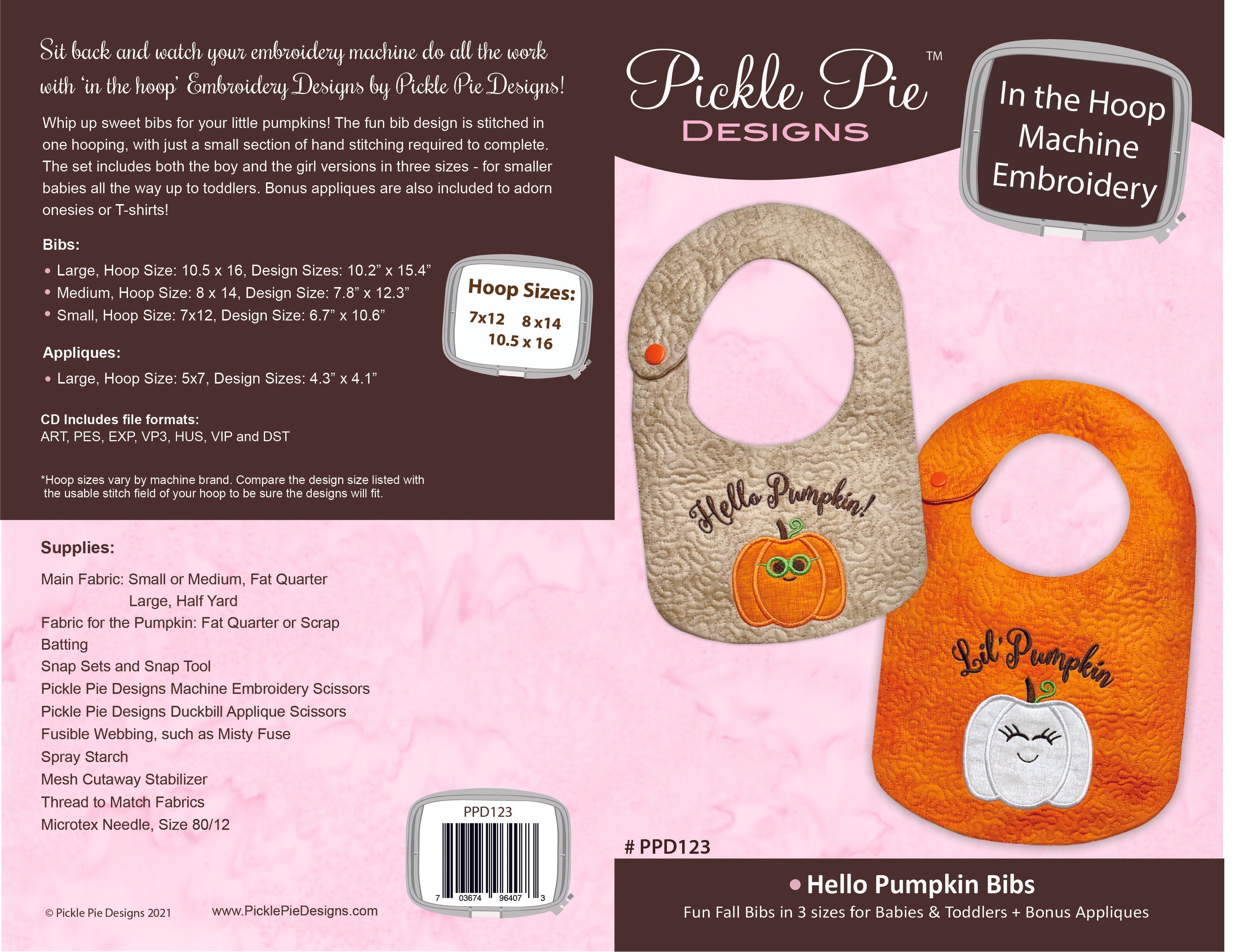 Hello Pumpkin Bibs In the Hoop Embroidery Design Collection