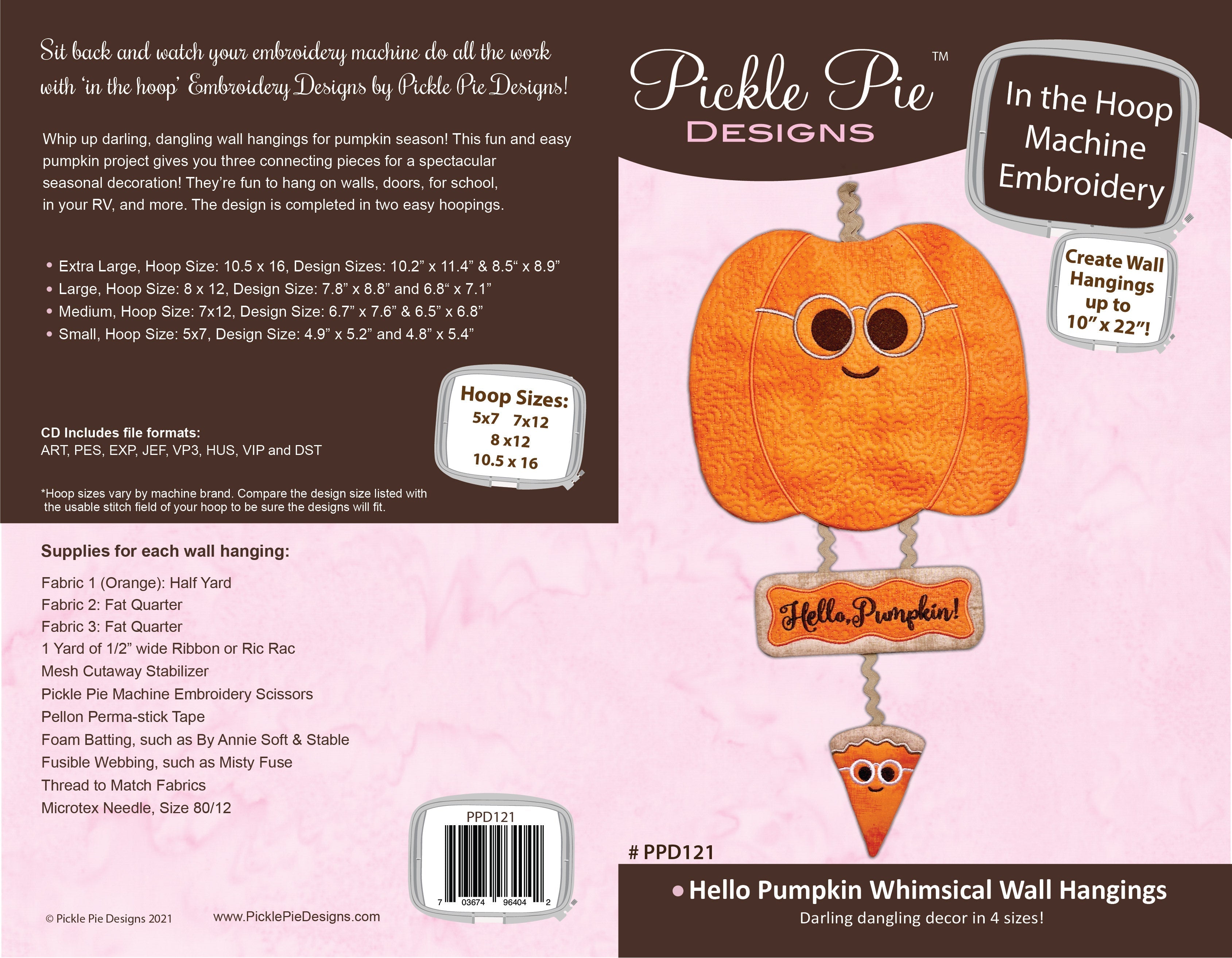 Hello Pumpkin Whimsical Wall Hangings In the Hoop Embroidery Design Collection
