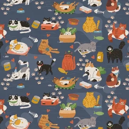 Here Kitty, Kitty Feline Frenzy 43"/44" Fabric Per Yard PBS Fabrics