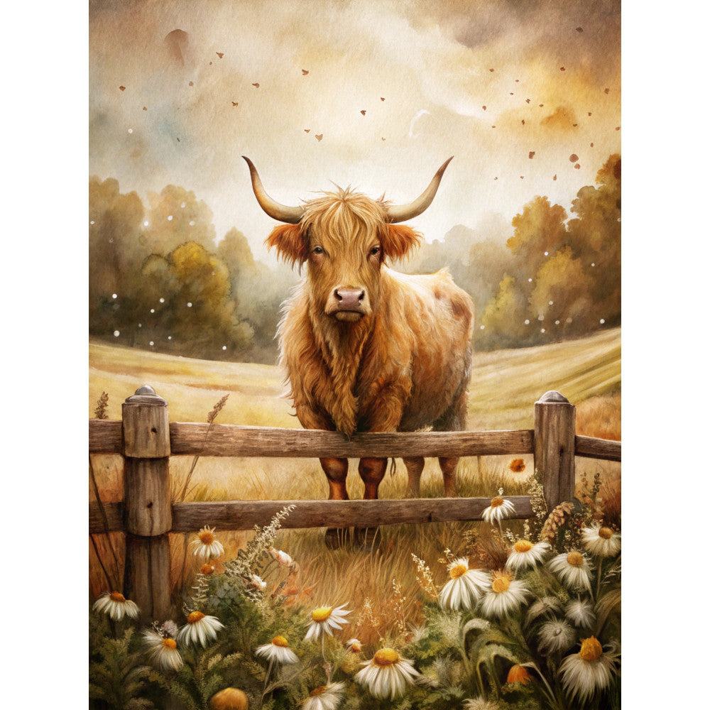 Highland Cow Scenes Fabric Panel 25