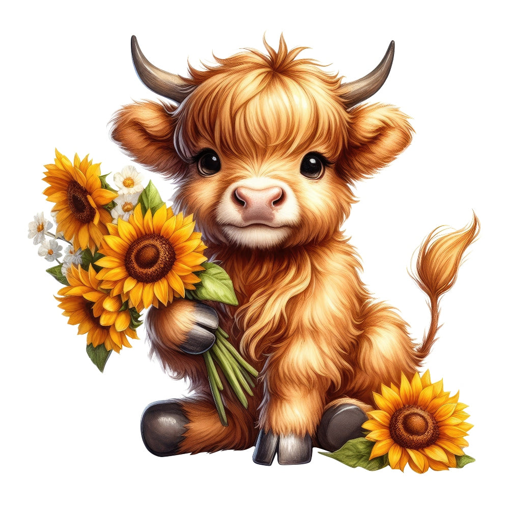 Highland Cow With Sunflowers Fabric Panel 1 QuiltingFabricPanels