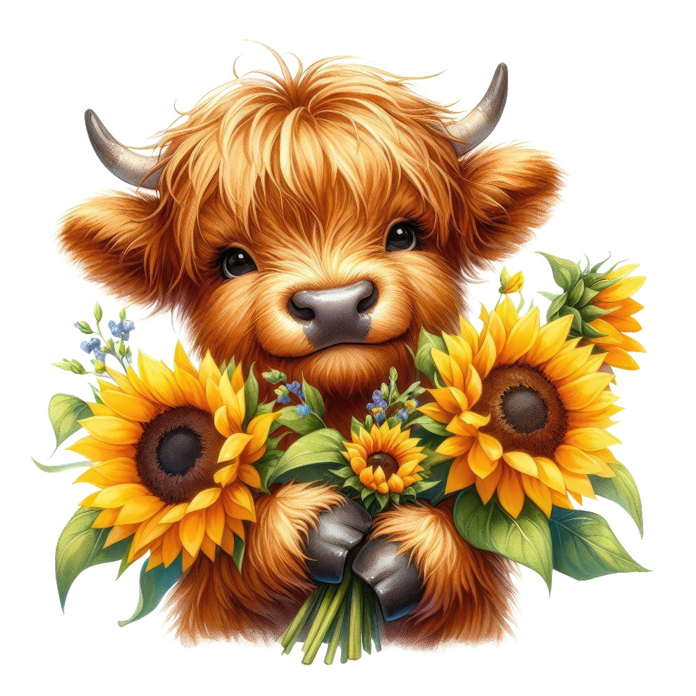 Highland Cow With Sunflowers Fabric Panel 3 QuiltingFabricPanels