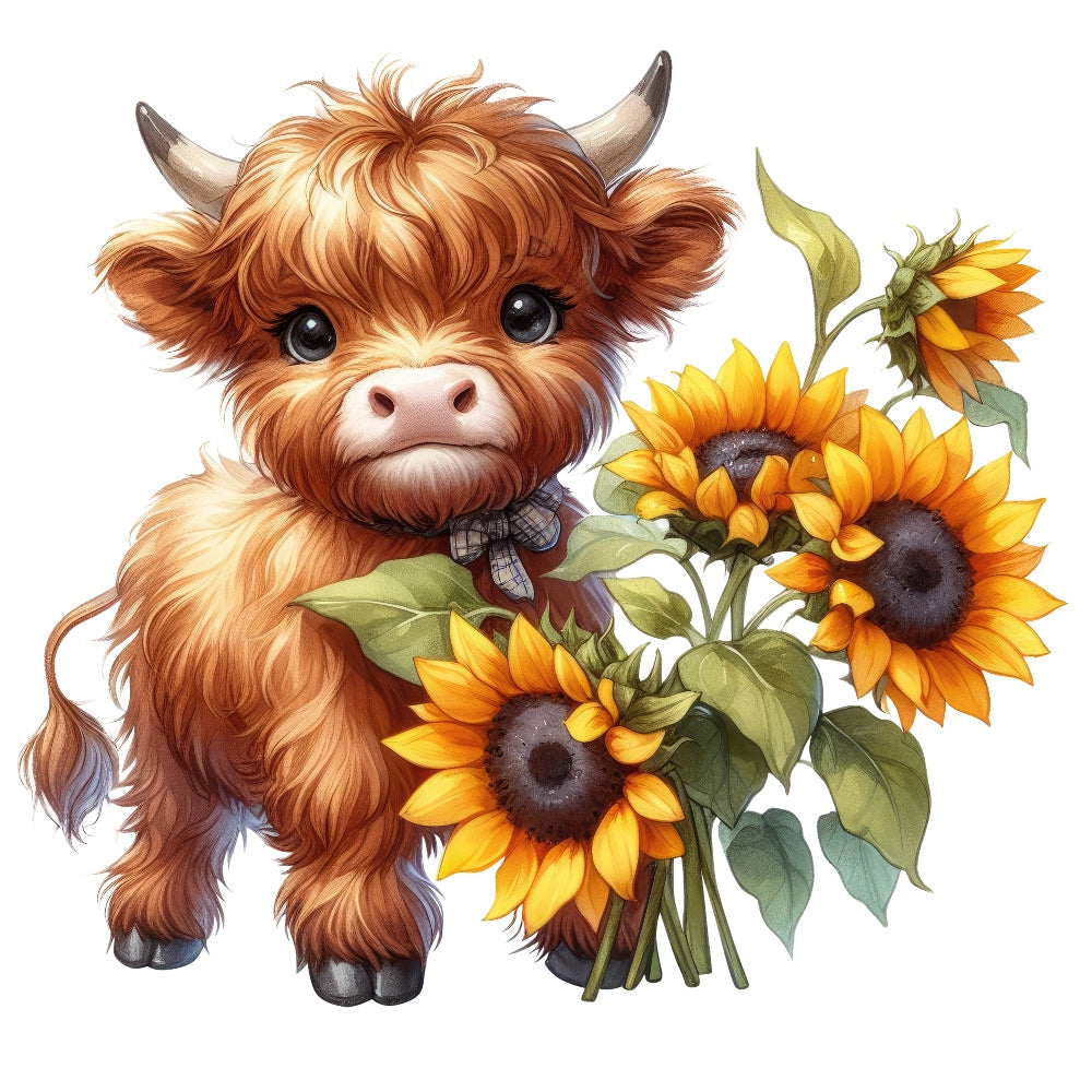 Highland Cow With Sunflowers Fabric Panel 9