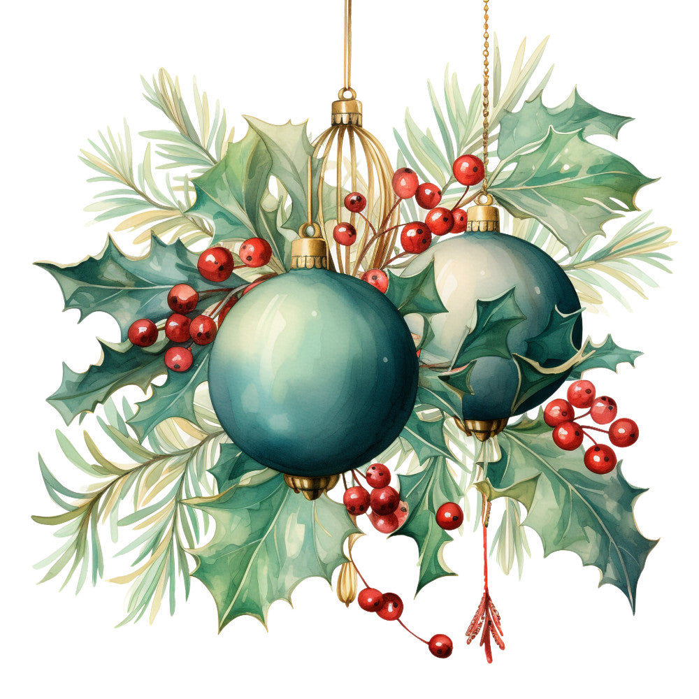 Holly and Baubles Fabric Panel 22 QuiltingFabricPanels