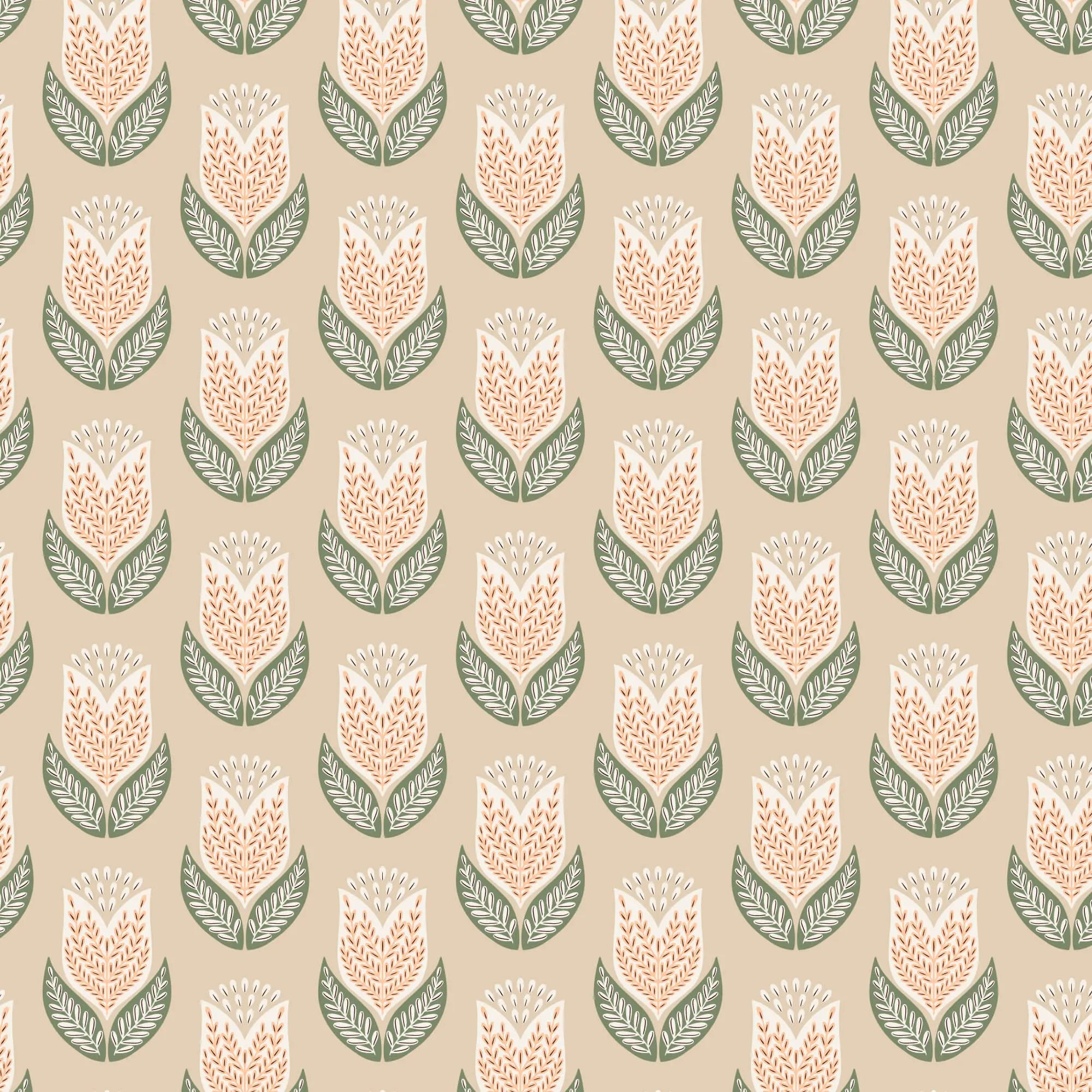 Honey Garden - Tulips - Tan 44" / 45" Fabric Per Yard The Fabric Company