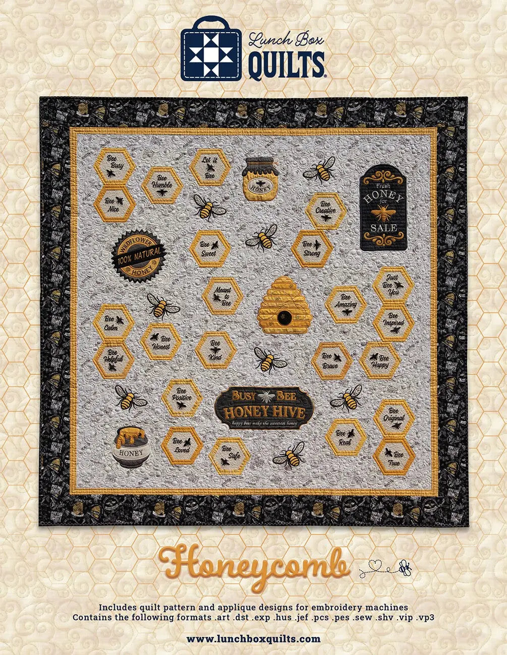 Honeycomb Applique Machine Embroidery Quilt Pattern with Redemption Code and CD - Linda's Electric Quilters