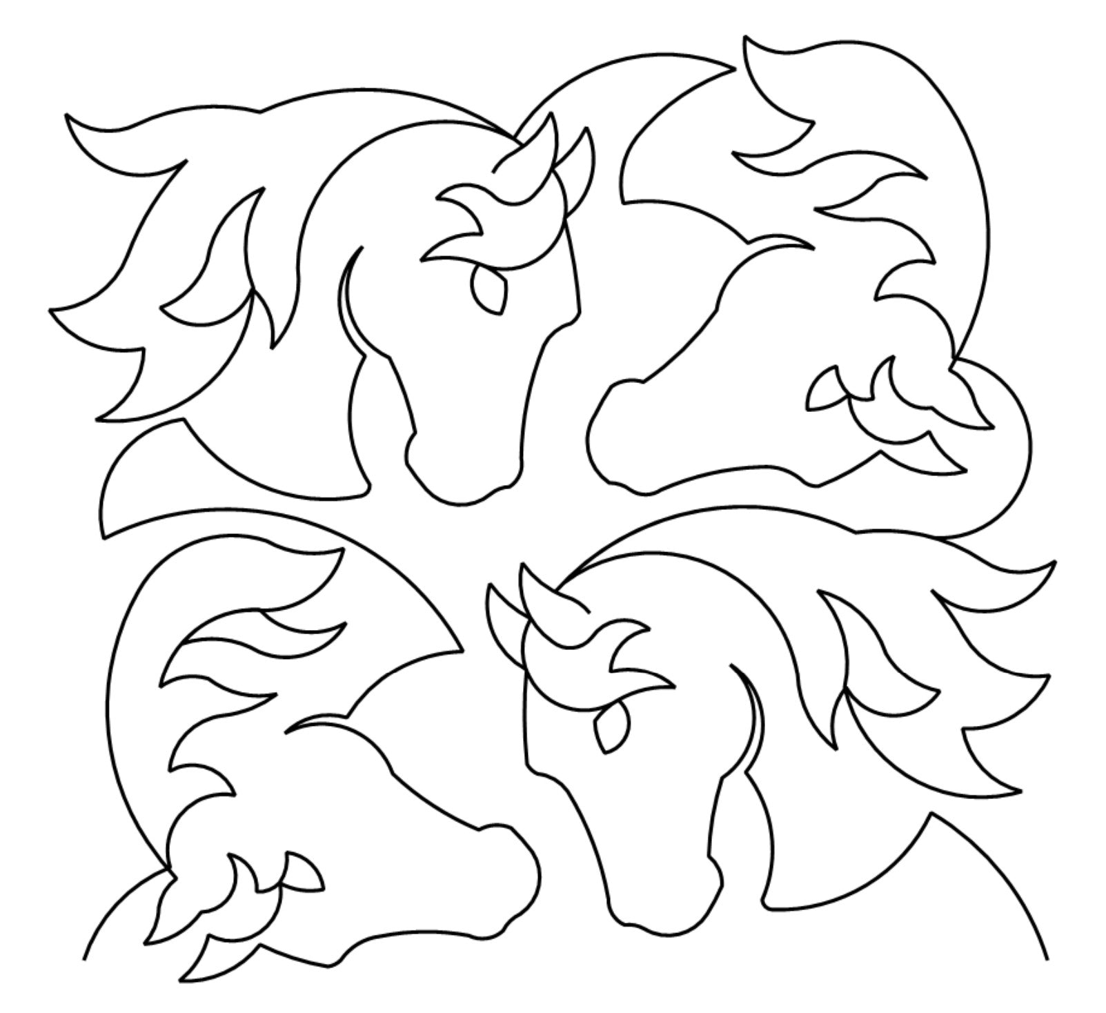 Horse Heads E2E Wildflower Quilting Digital Pantograph Close Up