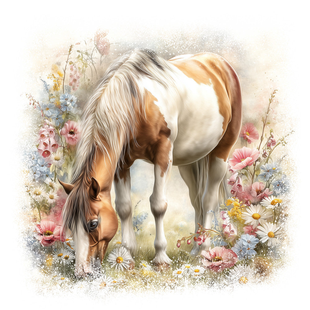Horse in Field of Flowers Fabric Panel 1