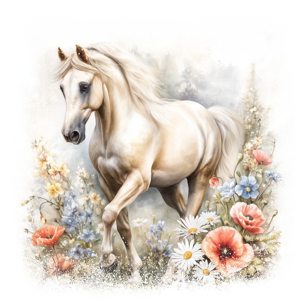 Horse in Field of Flowers Fabric Panel 10