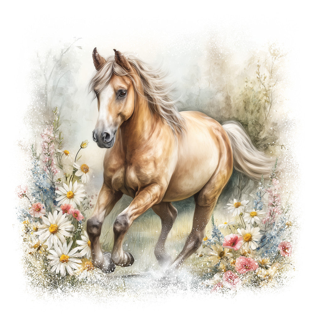 Horse in Field of Flowers Fabric Panel 11