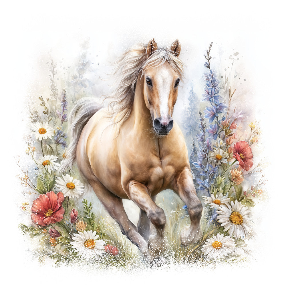 Horse in Field of Flowers Fabric Panel 12